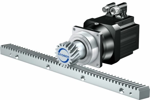 The helical-geared rack and pinion drives of the ZV series are based on case-hardened, smoothed pinions with high gearing quality. STOBER combines them with the precise, space-saving PEZ planetary geared motors. 
